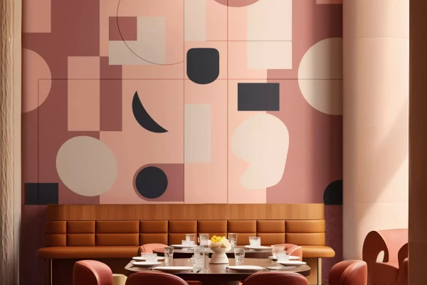 mur décoré dans un restaurant avec des panneaux artistique phonoabsorbants